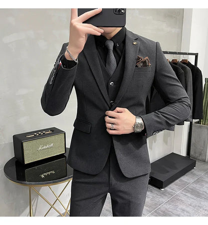 Blazer Vest Pants Men's Navy Blue Suit Set Slim Fit Blazer Vest Pants Formal Outfit for Business Wedding Office Groom Party