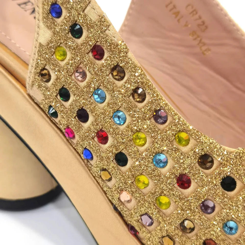 Gold Party Shoe and Bag Set for Wedding Italy Style Italian Matching Shoes and Purse Set for Bride Bridal High Heels Sandals Bag
