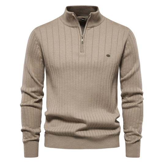 2024 Autumn Quarter Zipper Mock Neck Pullover Sweaters for Men Quality Warm Winter Cotton Knitted Men's Sweaters