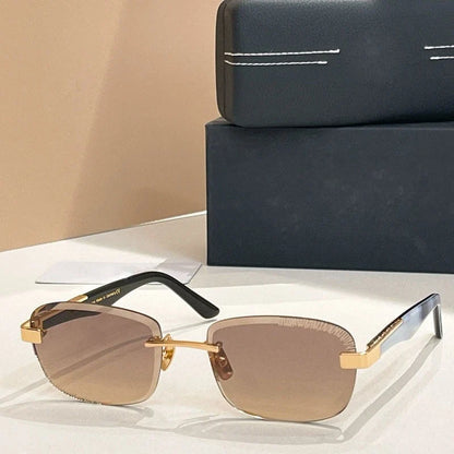 Rimless Sunglasse Men Alloy Square Diamond Cut Germany Trendy High Quality UV400 Classical Vintage Glasses with Case