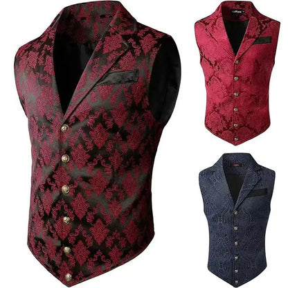 Victorian Floral Jacquard Men Suit Vest Formal Business Lapel Single Breasted Slim Fit Waistcoat Wedding Banquet Party Tops