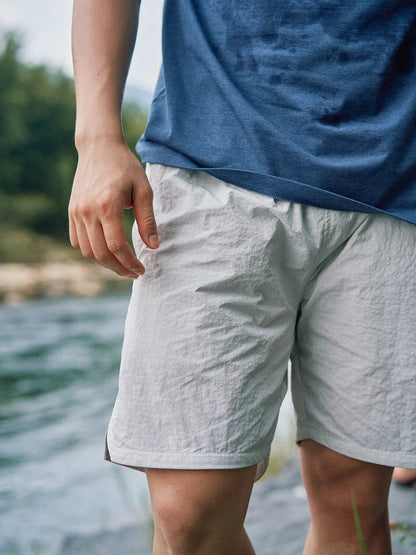 2026 Summer New Lightweight 100gsm Fabric Shorts Men Drawstring Elastic Waist Oversize Casual Outdoor Beach Shorts