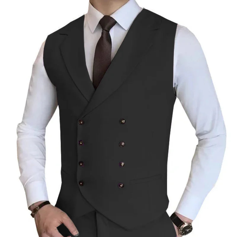 Men Vest Champagne Solid Double Button Waistcoat For Wedding Birthday Banquet Party Work Business Casual Men Suit Vest