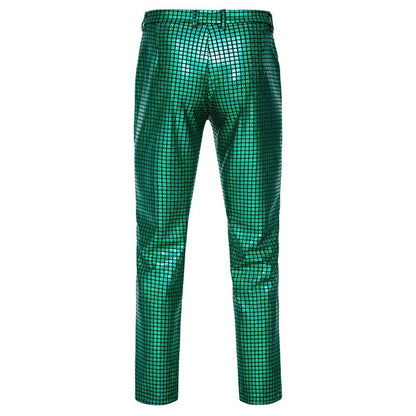 New Men Luxurious Sequined Checkered Suit Pants Fashion Male Dance Party Bar KTV Casual Dress Small Stretch Trousers