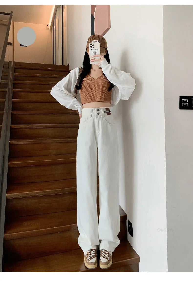 Winter Jeans Women Fleece Warm Denim Trousers High Waist Casual Loose Female Denim Pants Thick Velvet Cotton Wide Leg Woman Jean