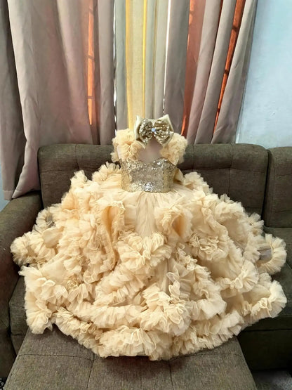 Luxury Ball Gown Girls Birthday Party Gowns Ruffles Sequined Flower Girl Dress For Wedding Customized Princess Child Prom Dress
