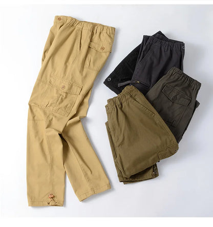 High Quality Men's Tactical Pants Elastic Waist Cargo Large Size Cotton Pants Multi-Pocket Trousers Sports Training Work Pants
