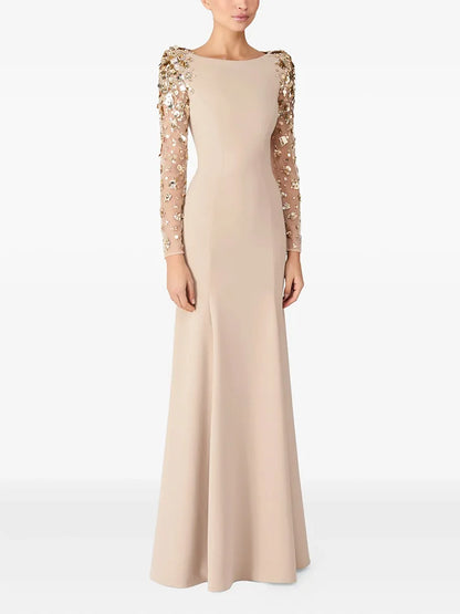 HIGH STREET Newest Fashion 2026 Designer Party Vestido Women's Spliced Mesh Diamonds Beaded Long Sleeved Maxi Long Dress