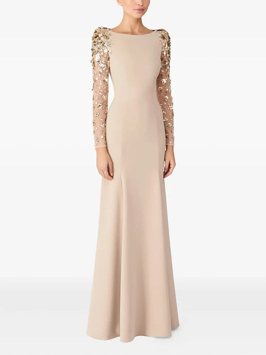 HIGH STREET Newest Fashion 2026 Designer Party Vestido Women's Spliced Mesh Diamonds Beaded Long Sleeved Maxi Long Dress