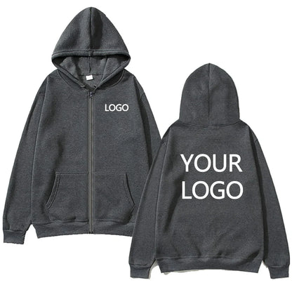 DIY Personalised customised logo, men's street hoodie, zip front sports sweatshirt, women's casual knitted hoodie, couple's gift