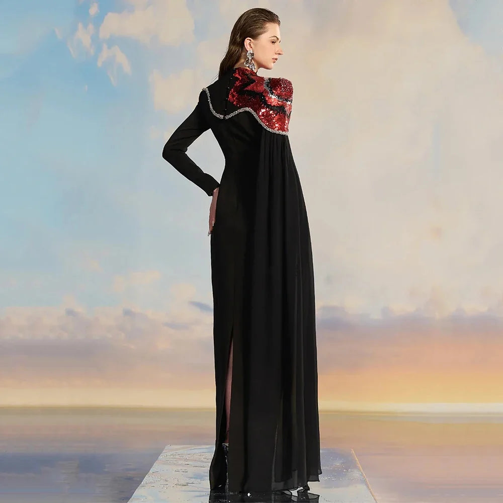 Dream Long Sleeves Muslim Evening Dress High Neck Straight Floor Length Customized Women Occasion Formal Banquet Event Gowns