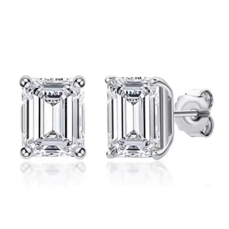 D VVS1 Emerald Cut Moissanite Earring s925 Sterling Sliver Plated with 18k White Gold Earrings for Women Fine Jewelry
