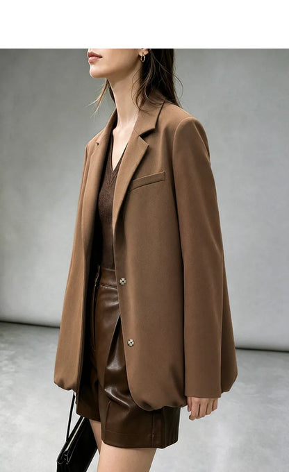 Women Blazer 2026 Autumn New Sharp Commuter Jackets Notched Lapel Metal Buttons Minimalism Women Outerwear Coats 12643012