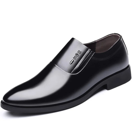 2026 New Men's Leather Slip-On Dress Shoes Formal Business Casual Loafers Male Fashion Non-slip Office Wedding Shoes Man
