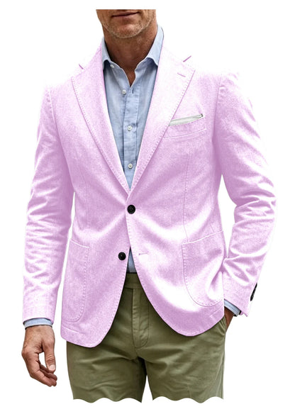 Men's Cotton Blazer Notch Lapel 2 Button Slim Fit Suit Jacket Lightweight Breathable Business Casual Daily Sport Coat for Spring