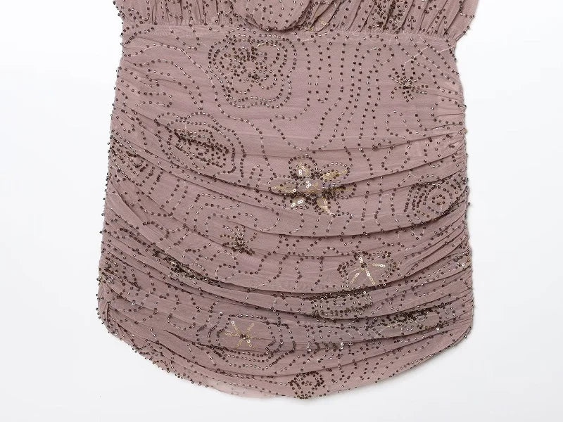Sequin Tulle Mini Dress Women Ruched Slip Short Dresses for Woman Luxury Party Women's Dress Sexy Backless Dress Women
