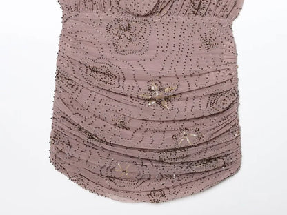 Sequin Tulle Mini Dress Women Ruched Slip Short Dresses for Woman Luxury Party Women's Dress Sexy Backless Dress Women