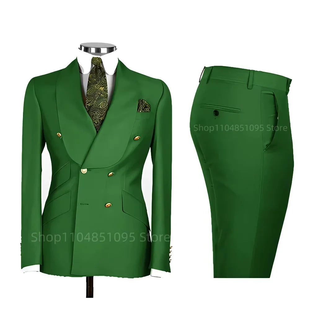 Solid Slim Fit 2 Piece Wedding Men's Tuxedos Formal Groom Suits with Shawl Lapel Blazer And Pants for Prom Party Best Man
