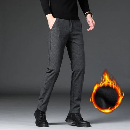 Fashion Men Thermal Fleece Casual Pants Winter Thick Straight Slim Velvet Trousers Brand Clothing Korean Male Pants Size 28-38