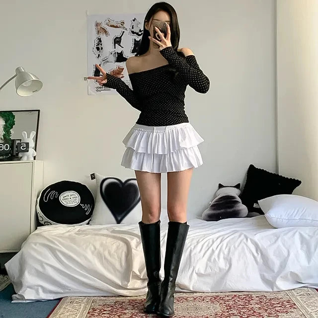 Summer 2025 Casual High Waist Fluffy Skirt Women's f-length Baked Cake Skirt with Fringe Versatile Cotton 00% Skirt