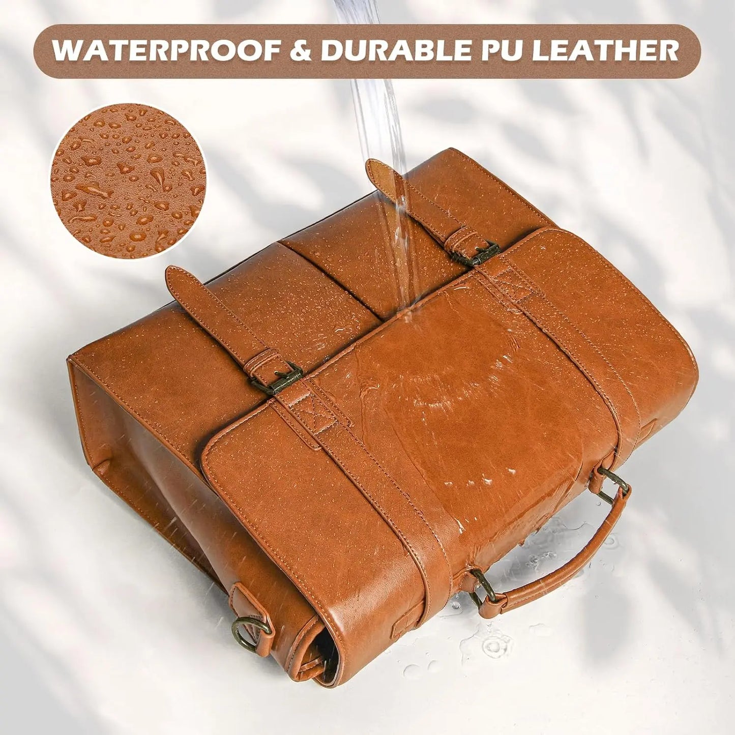 Vintage Men Messenger Bag Waterproof Leather Briefcase Laptop Bag Large Capacity Satchel Business College Shoulder Bag