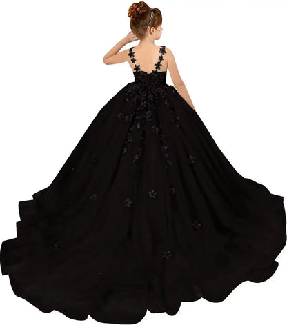 Tulle Flower Girl Dresses for Wedding Floral Appliques Princess Pageant Dress Girls Birthday Party Ball Gown