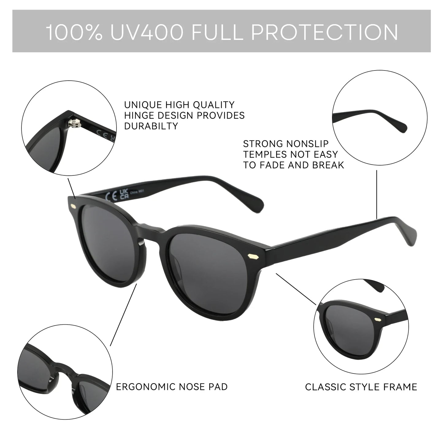Classical High-quality Acetate Polarized Sunglasses Unisex UV400 Protection Shade Retro Round Sun Glasses ZS6211