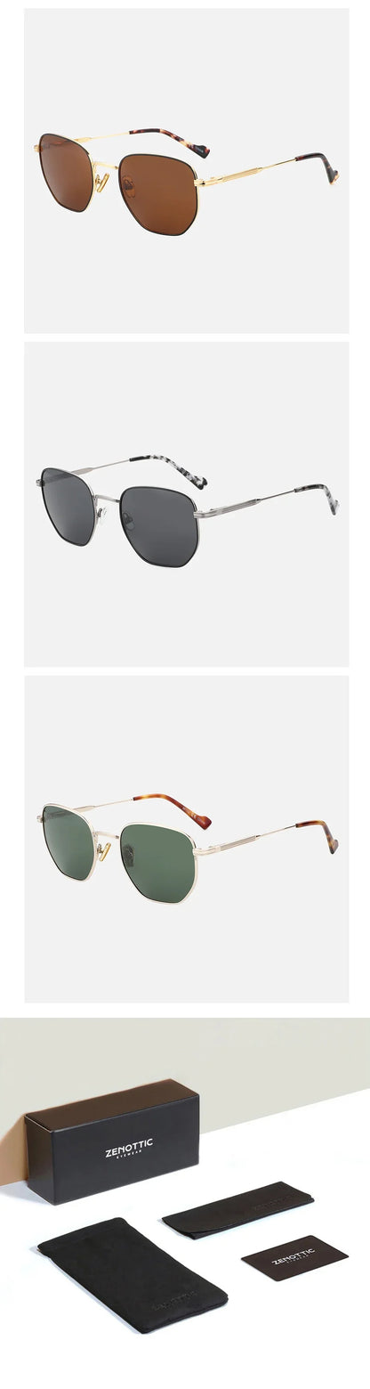 Fashion Hexagonal Geometry Polarized Sunglasses for Men and Women Polygon Metal Shade Pilot Sun Glasses ZS1203