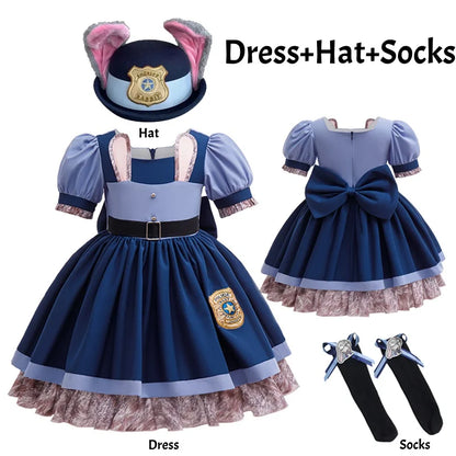 Zoo Rabbit Judy Cosplay Costume Girls Police Officer Bunny Dress with Belt For Carnival Party Role Play Movie Uniform Birthday