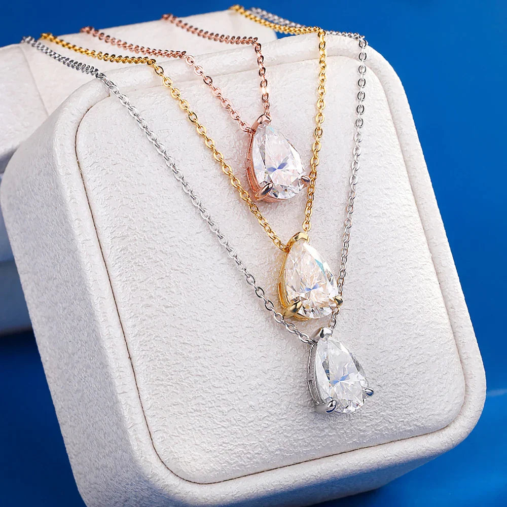 1-4Carat Pear Cut Moissanite Solitaire Pendant Necklace for Women S925 Silver 18K Gold Plated Waterdrop Neck Chain Jewelry Gift