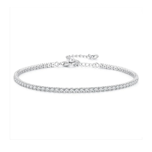 Bracelet de tennis réglable pour femme en argent sterling 925 - Bracelet de tennis classique en oxyde de zirconium transparent de 3 mm plaqué platine