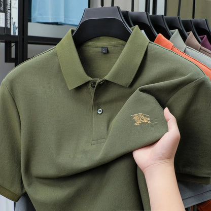 100% high-quality pure cotton men's summer polo T-shirt popular business commuting breathable cozy exquisite luxurious embroider