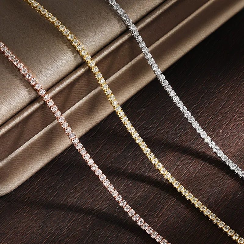 2mm Moissanite Tennis Necklaces for Women Solid s925 Silver Adjustable Choker Chain Wedding Diamond Rhinestone Necklace