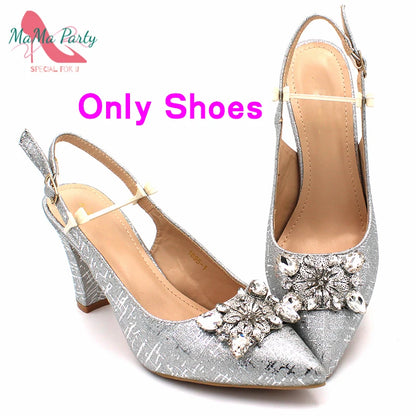 Color Italian Classics Design African Women Shoes and Bag Set High Quality with Shinning Crystal for Wedding Party
