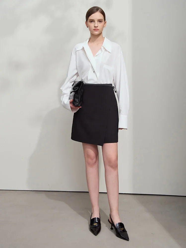 Minimalist Women's Skirt 2025 Spring New Office Lady Versatile Fashion Asymmetric Wrinkle A-line Half-body Skirt 12511092