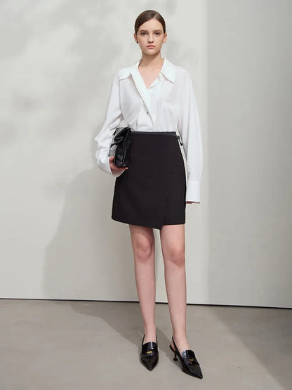 Minimalist Women's Skirt 2025 Spring New Office Lady Versatile Fashion Asymmetric Wrinkle A-line Half-body Skirt 12511092