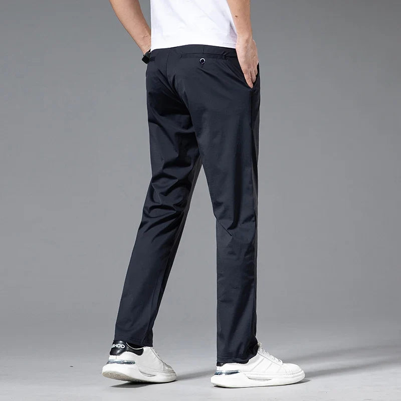 Ultra-thin Ice Silk Cool Men's  Casual Pants Summer New High Elasticity Quick-drying Drape Business Straight Trousers Black Gray
