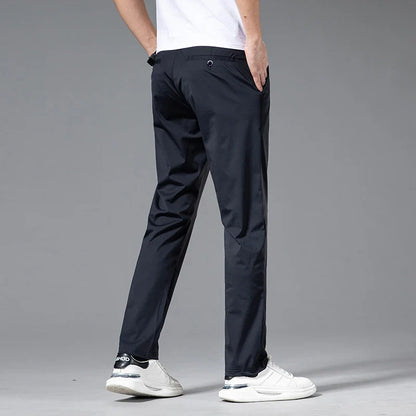 Ultra-thin Ice Silk Cool Men's  Casual Pants Summer New High Elasticity Quick-drying Drape Business Straight Trousers Black Gray