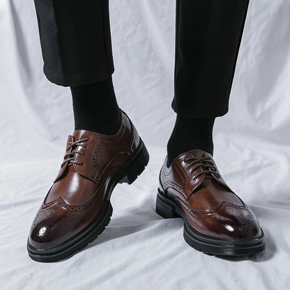 Men's Leather Brogue Oxford Dress Shoes Formal Business Handmade Classic 2026 Brown Black Chaussure Homme