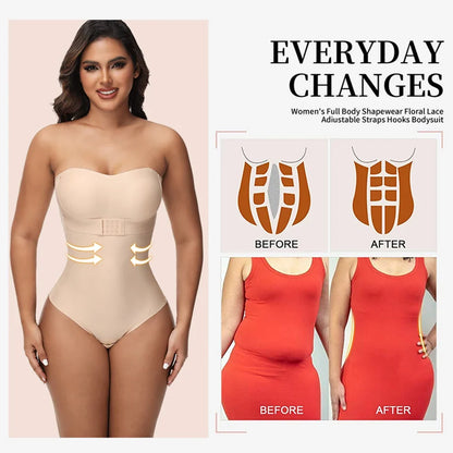 Strapless Bodysuit Off Shoulder Bustier Tube Top Women Front Closure Tummy Control Shapewear Removable Padded Underwear S-4XL