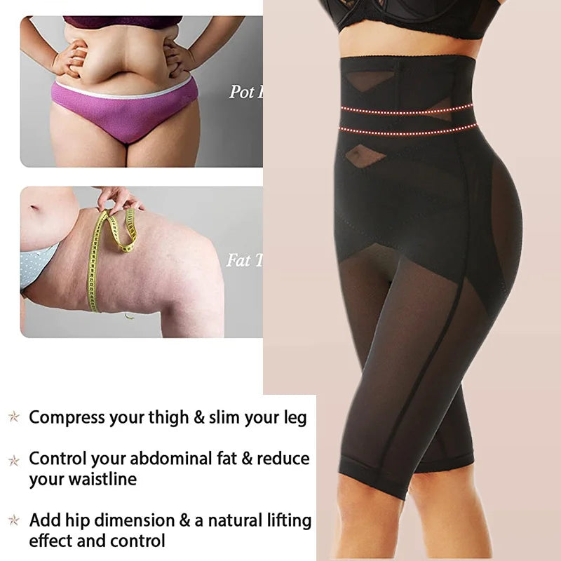 Knee Length Mesh Thigh Slim Shapewear Short Butt Lifting Shorts High Waist Control Panties Breathable Body Shaper Summer