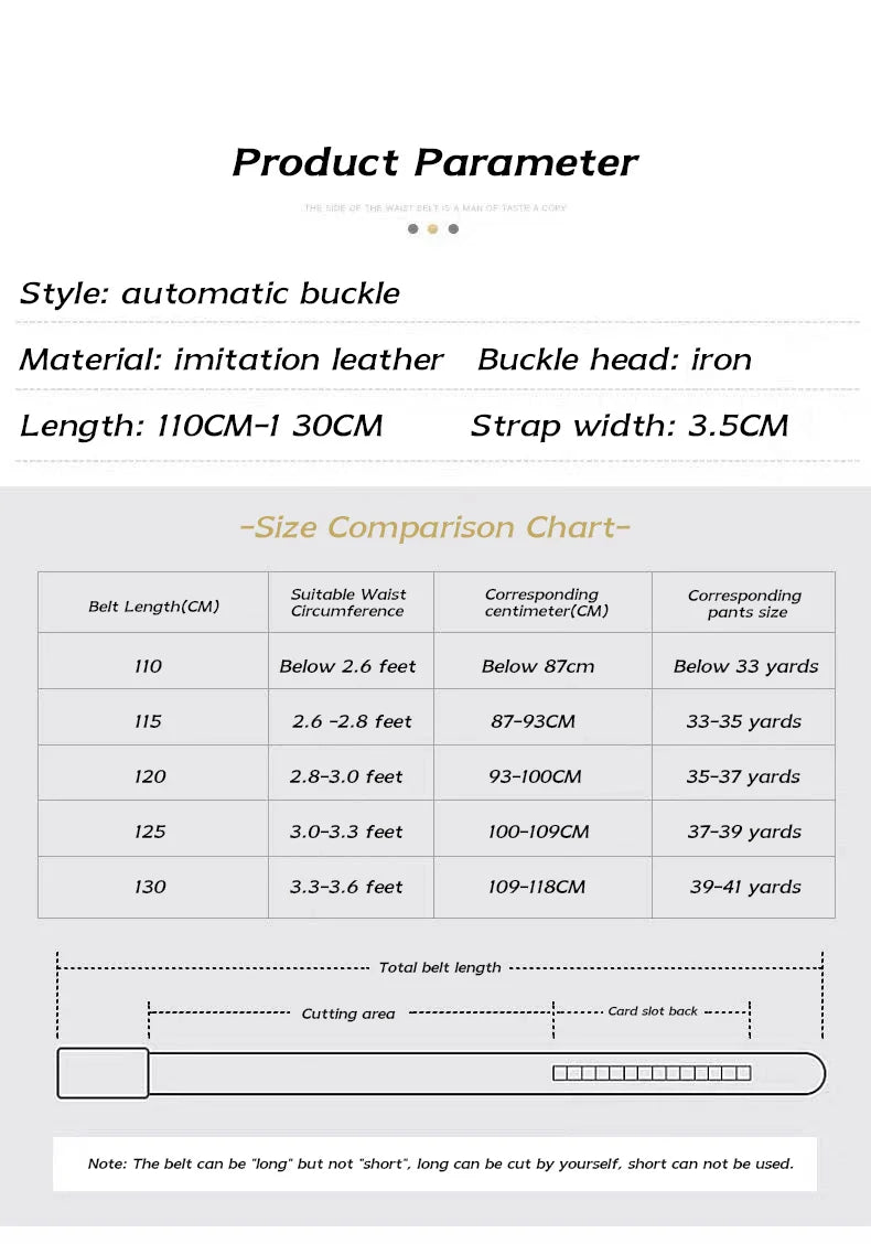 Cowhide Belt, Men's Leather Belt, Automatic Buckle, Men's Top Layer, High-End Trendy Buckle