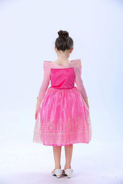 Sleeping Beauty Aurora Princess Dress Cosplay Off Shoulder Kids Gifts Fancy Halloween Party Girl Baby Lace Dress Set
