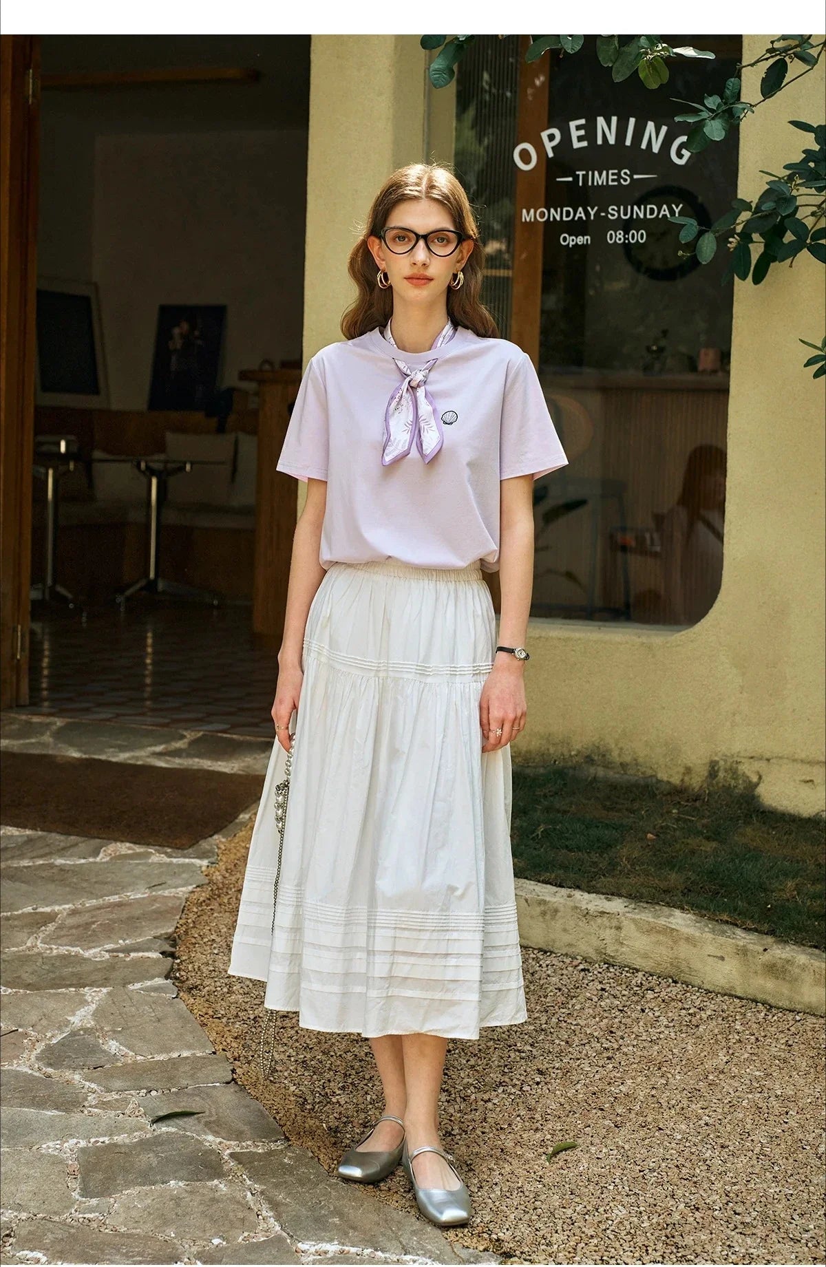 Women T-Shirt 2026 New Summer Neckline Hollow Tops French Style Silk Scarf with Embroidered Short-sleeved Tees O57XT96396