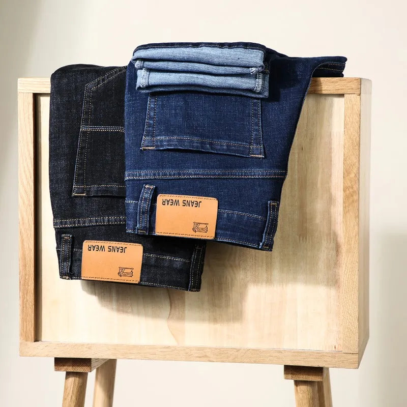 New Men's Fashion  Business Casual Stretch Slim Jeans Classic Trousers Denim Pants Male Black Blue