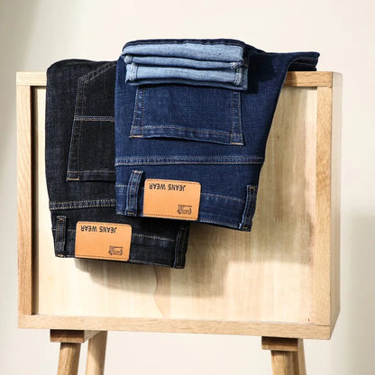 New Men's Fashion  Business Casual Stretch Slim Jeans Classic Trousers Denim Pants Male Black Blue