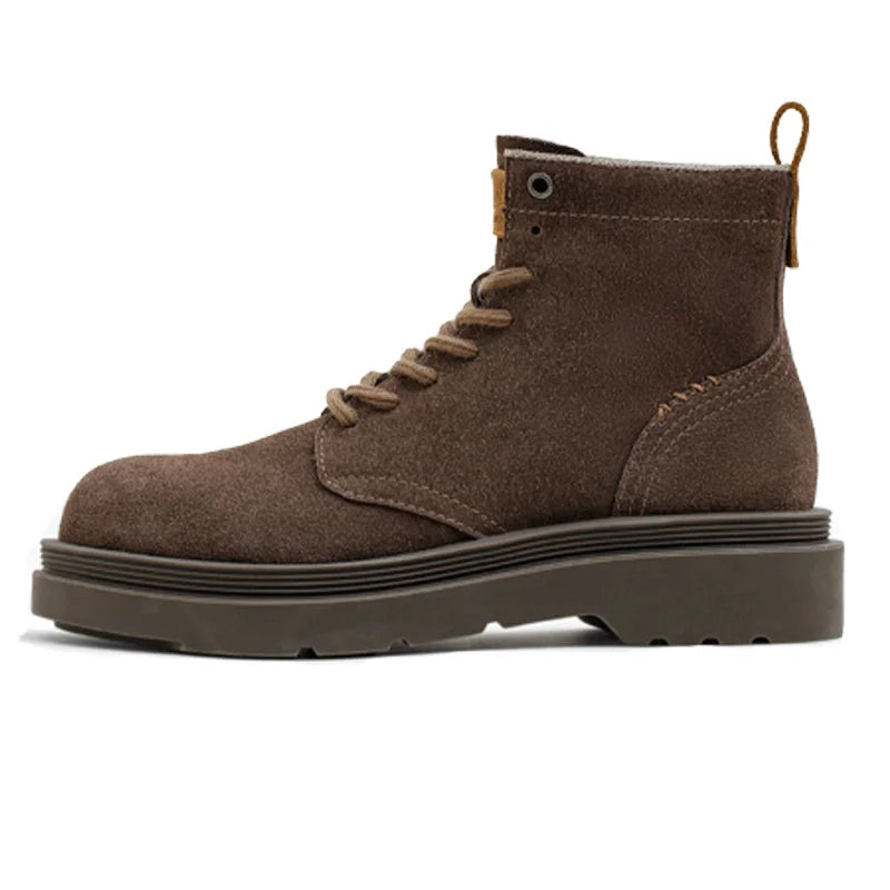 Maden New Vintage Brown Winter Work Boots Casual Suede High-top Boots Thick Soles Round Toes Shoes Men's Shoelaces Boots
