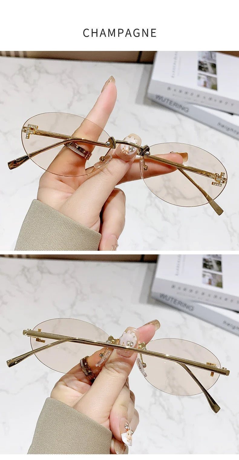 Elegant Diamond Oval Sunglasses Male Letter "F" Rimless Sunglasses  Car Sunglasses  Driving Glasses Sunglasses Women