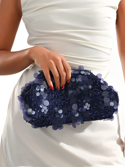 Dinner bag Fashion sequin messenger bag Women's simple handbag, large sequin clutch bag Versatile chain shoulder messeng  bag