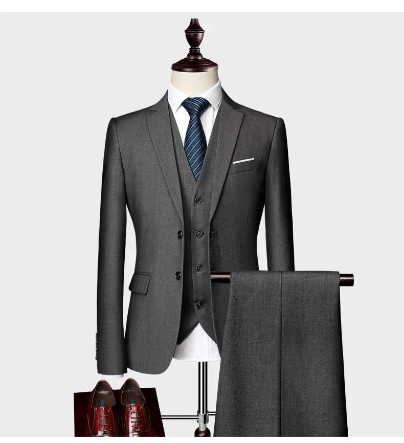 Men's Business Casual Suit for Weddings, Genuine Blazer, Vest and Pants, Big & Tall,Slim Fit Waistcoat, Dress Trousers, US Size